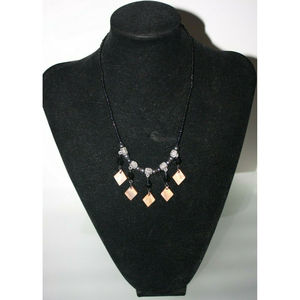 Women's Abalone Shell & Beads Dangle Necklace Black GUC
